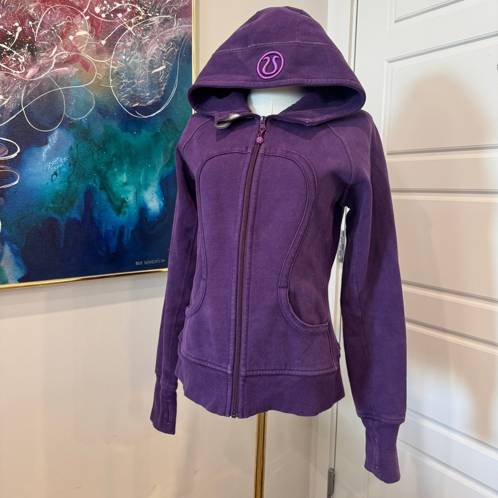 Lululemon Scuba Hoodie Full Zip Purple Fleece Sweatshirt Thumbholes Size 6 Y2K
